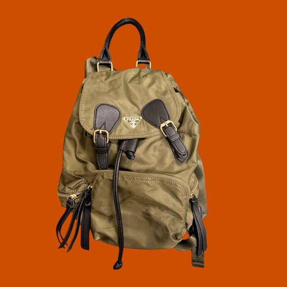 Prada Milano Inspired Olive Green Nylon Backpack | Faux Designer Bag - Picture 2 of 11